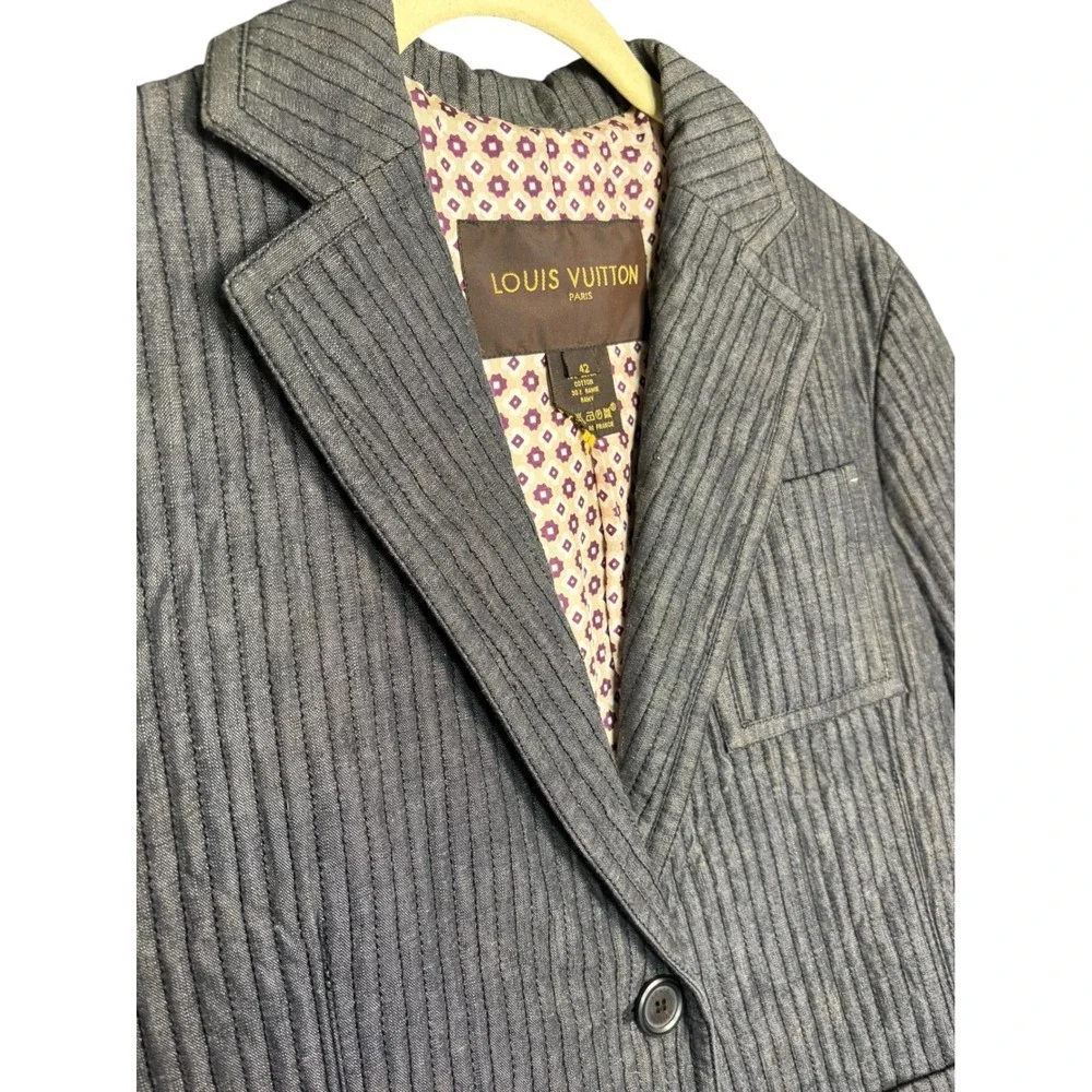Louis Vuitton Grey minimalist Designer Archival Cotton Blazer Size 42 Fits XS